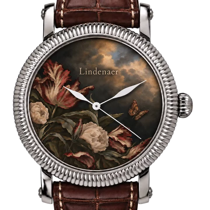 Lindenaer Aetas, polished steel case and brown Italian calfskin strap
